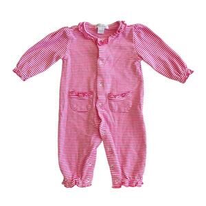 Kissy Kissy Baby Girls Pink White Simple Stripes Ruffle Snap Playsuit Pima 0-3m